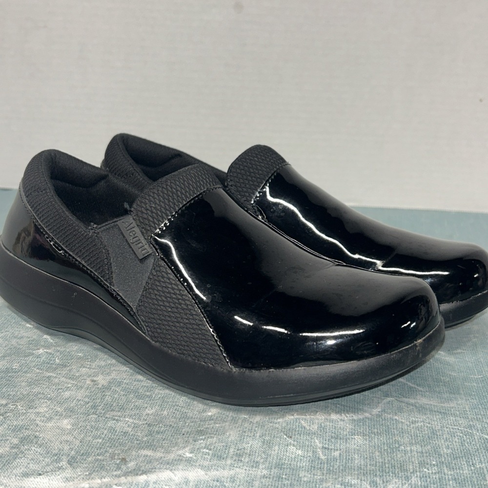 ALEGRIA Black Patent Leather Suede Slip On Comfort Nurse Clog Shoe Womens101 39
